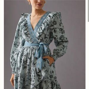 Anthropologie Ruffle Wrap Mini Dress